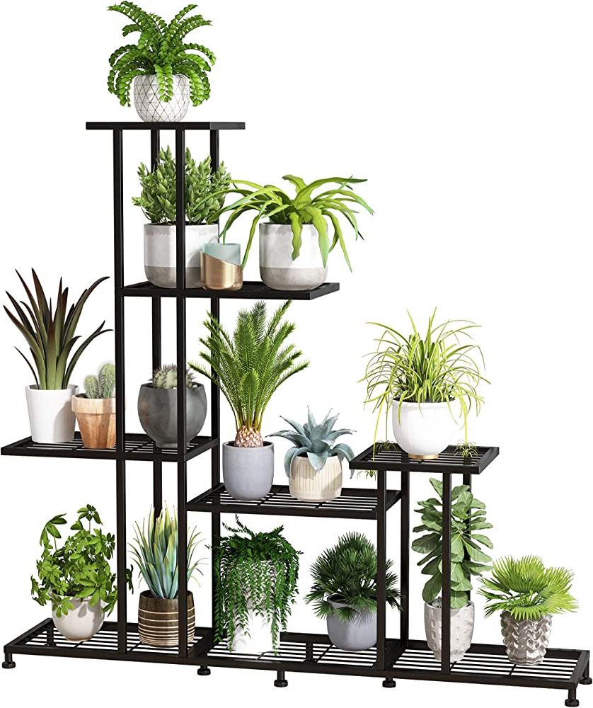 Trendy Metal Plant Stand, 5 Tiers Multifunctional Plant Stands For Indoor Plants,  Decorative Black Steel Plant Shelf In Metal Plant Stands (View 4 of 15)