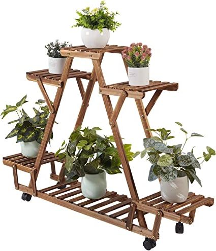 Unho Triangular Plants Stand 32 Inch Tall Shelf With Wheels Indoor 6 Potted  Wooden Flower Pot Stand For Window Patio Garden Display Succulents Flower  Plants : Amazon (View 9 of 15)