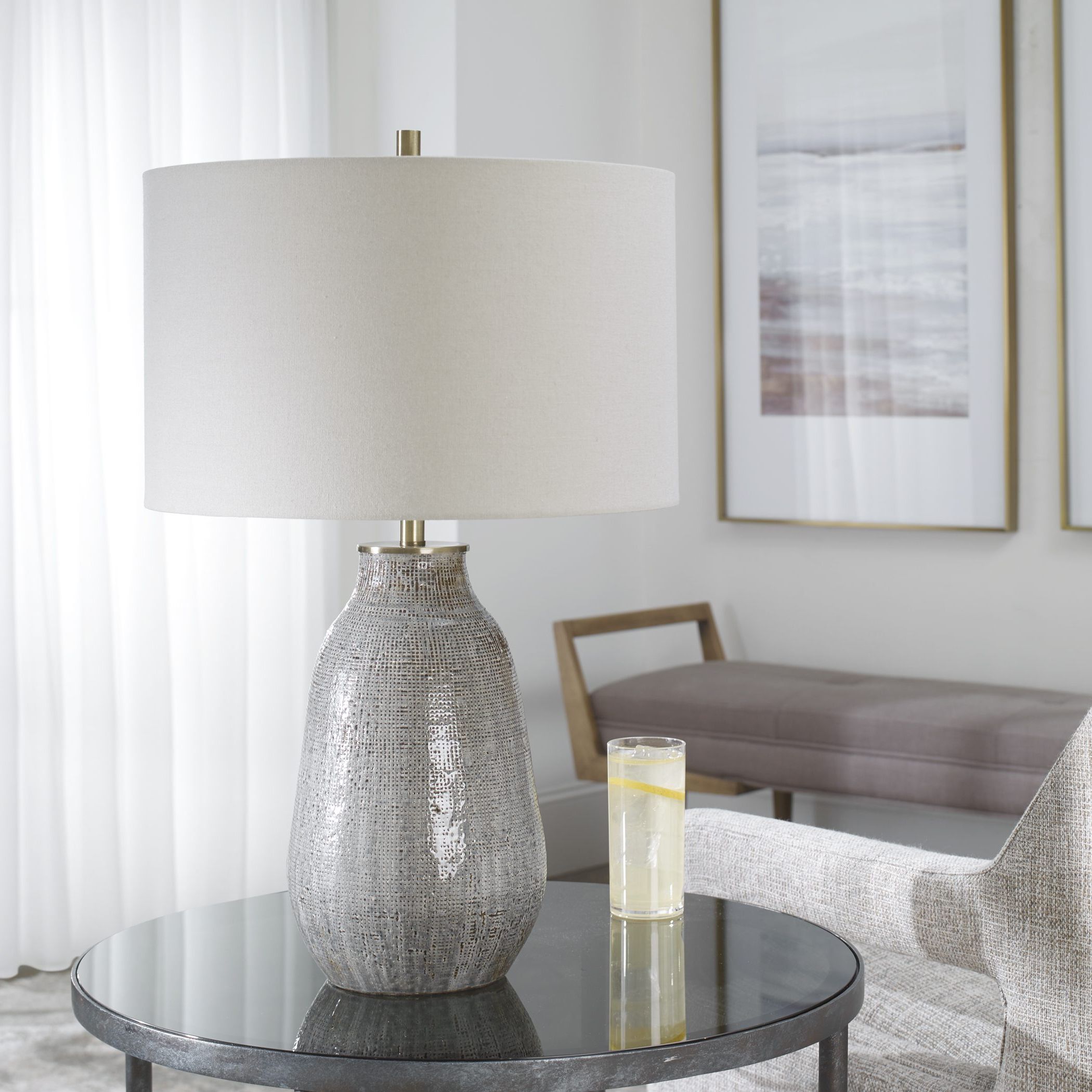 Uttermost Monacan Gray Textured Table Lamp – Sacksteder's Interiors Catalog Intended For Most Current Grey Textured Standing Lamps (View 12 of 15)