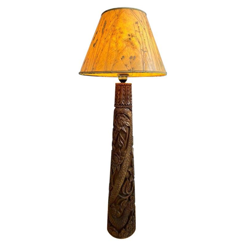 Vintage Indonesian Hand Carved Wooden Floor Lamp For Sale At 1stdibs Regarding Latest Carved Pattern Standing Lamps (View 4 of 15)