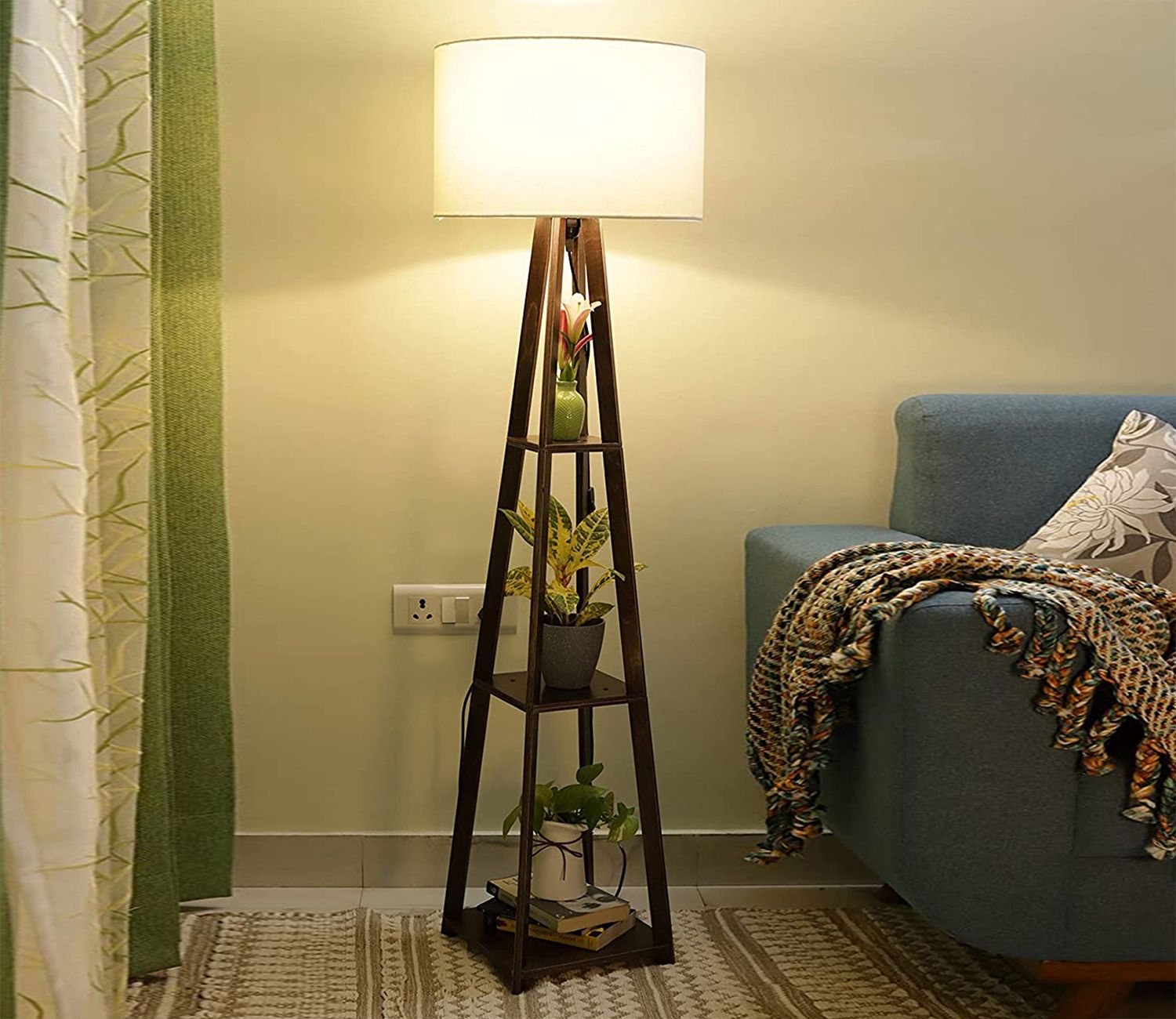 Walnut Standing Lamps In Widely Used Buy Walnut Wooden Floor Lamp With Shelf White Shade Online In India At Best  Price – Modern Floor Lamps – Lamp And Lightings – Furniture – Wooden Street  Product (View 8 of 15)
