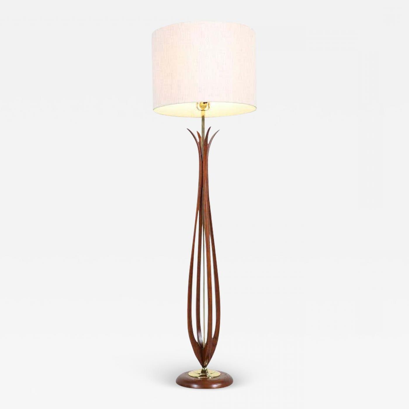 Walnut Standing Lamps Within Famous Mid Century Modern Sculpted Walnut Floor Lamp With Brass Accents (View 11 of 15)