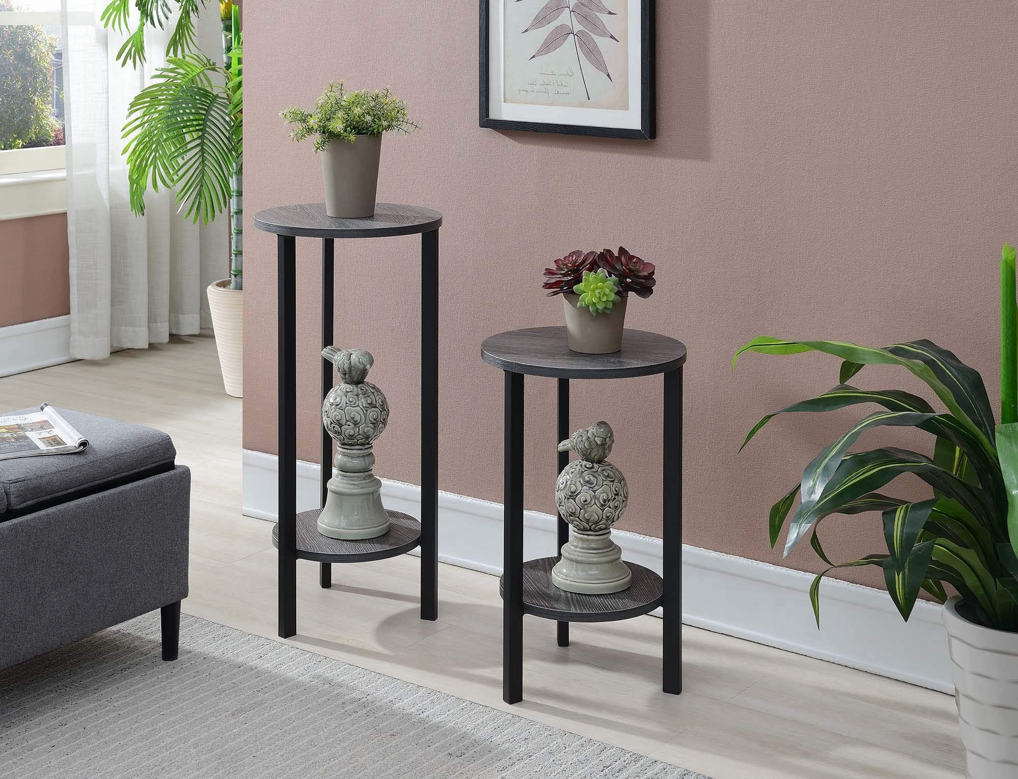 Weathered Gray Plant Stands Intended For 2019 Amazon: Convenience Concepts Graystone 2 Tier Plant Stand, 24", Weathered  Gray/black : Everything Else (View 4 of 15)