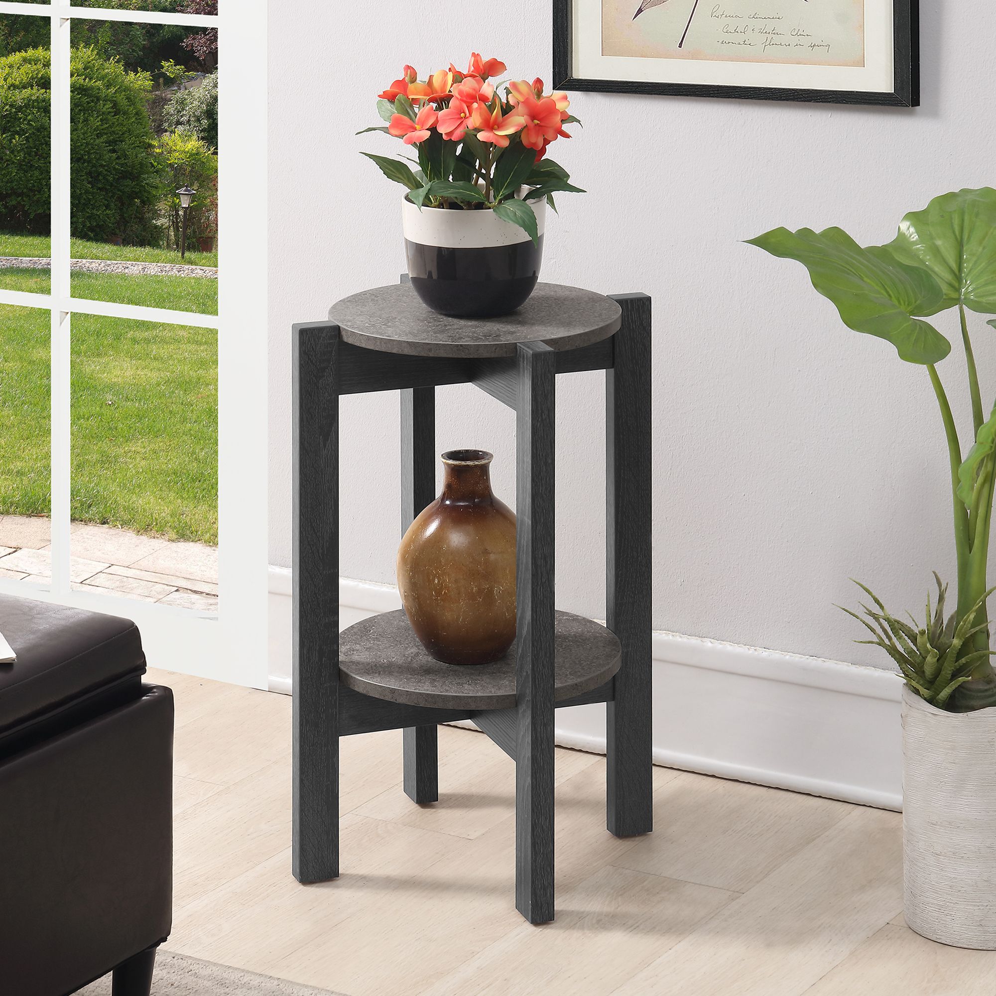 Weathered Gray Plant Stands Intended For Best And Newest Newport Medium 2 Tier Plant Stand, Faux Cement/weathered Gray – Walmart (View 7 of 15)