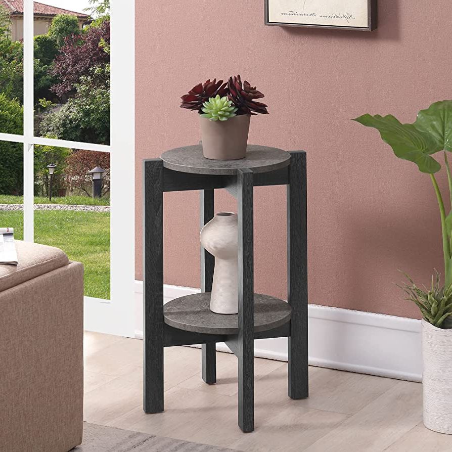 Weathered Gray Plant Stands Throughout Most Up To Date Amazon: Convenience Concepts Newport Medium Plant Stand, Faux Cement / Weathered  Gray : Patio, Lawn & Garden (View 8 of 15)
