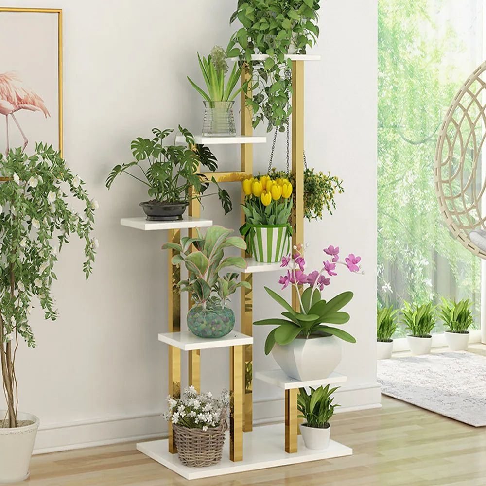 Well Known 1200mm Modern Ladder 7 Tiered Plant Stand In Gold & White Homary With Modern Plant Stands (View 7 of 15)
