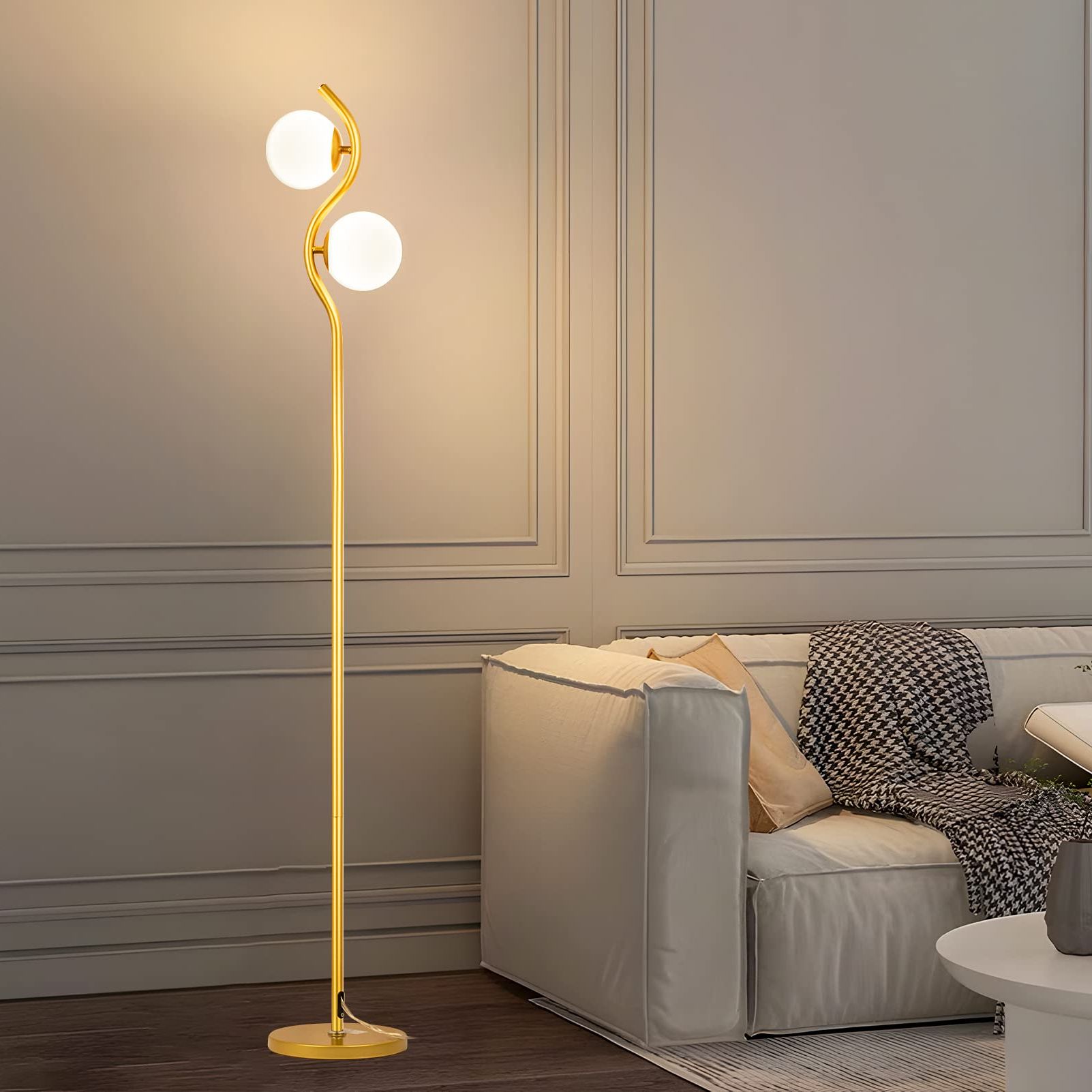 Well Known 59 Inch Standing Lamps Regarding Mid Century Floor Lamp, S Sytle Gold Floor Lamp With 2 Shatterproof Globe,  59inch Modern Standing Lamp For Living Room 16w 3000k Modern Style Gold Standing  Lamp  Bulb Included – – Amazon (View 1 of 15)