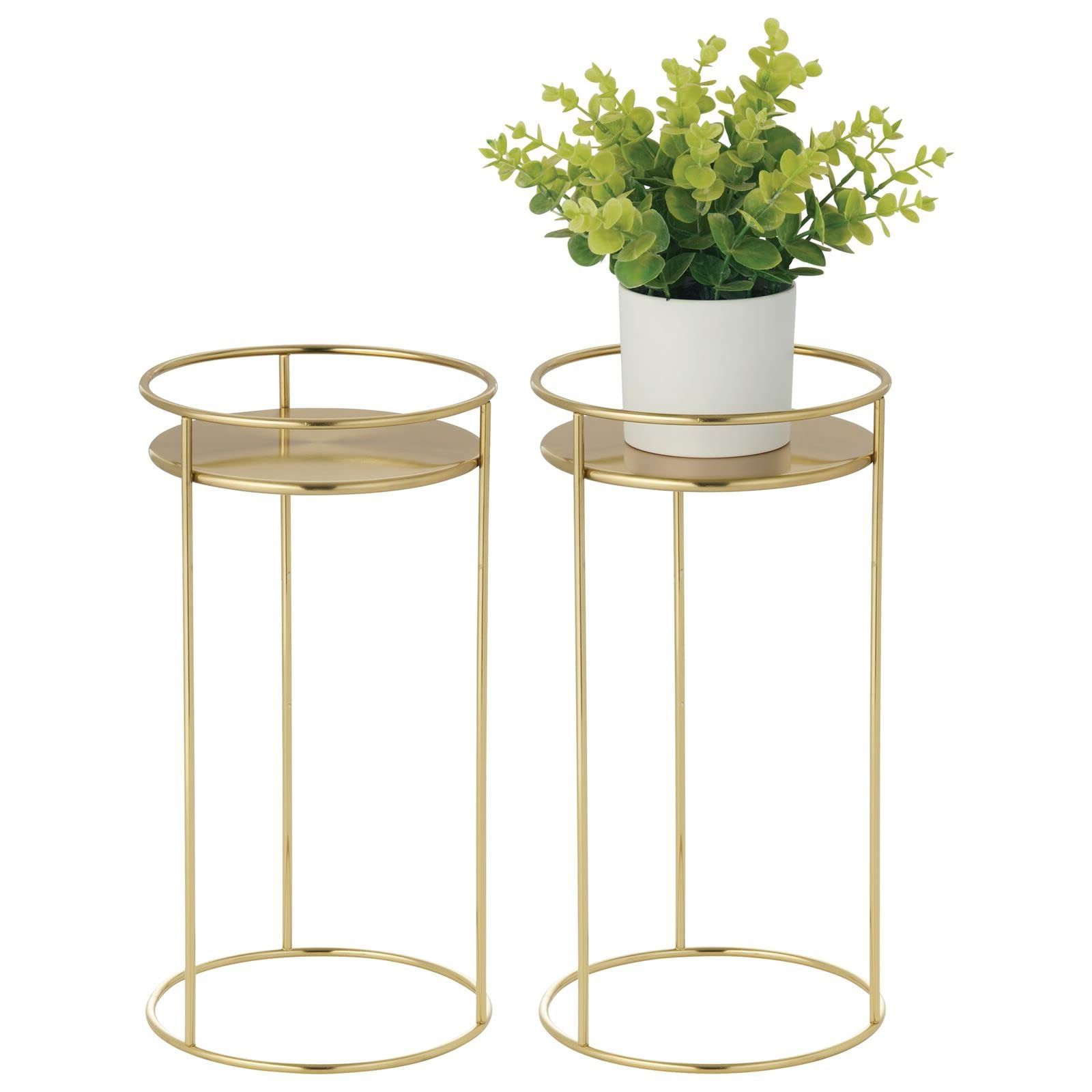Well Known Amazon: Mdesign Metal 15 Inch Tall Circular Plant Stand, Planter Holder  Contemporary Design Round Tray For Table, Garden; Holds Indoor/outdoor  Plants, Flower Pot – Concerto Collection – 2 Pack – Soft Brass : Intended For 15 Inch Plant Stands (View 6 of 15)