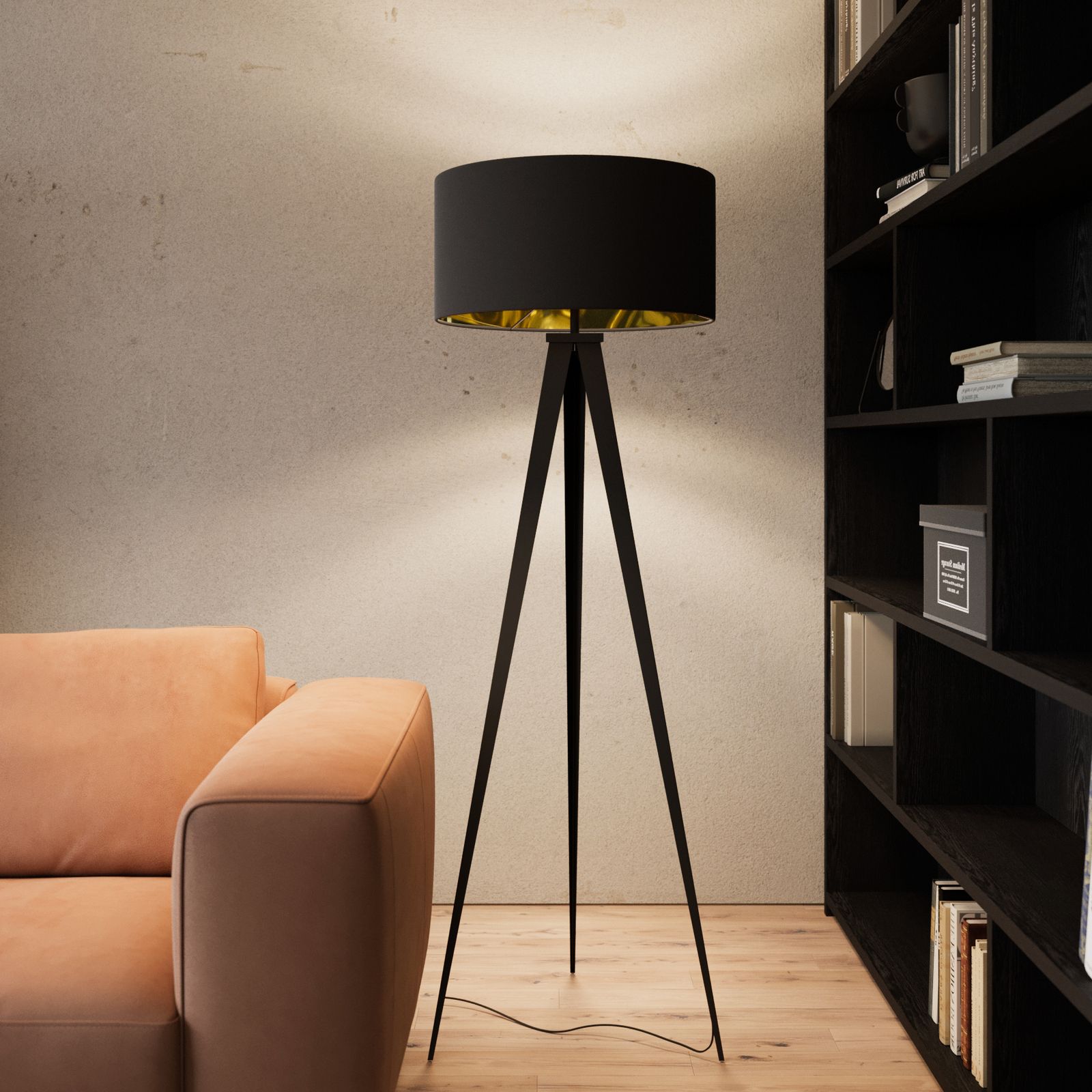 Well Known Black And Gold Floor Lamp Benik In A Tripod Look (View 6 of 15)