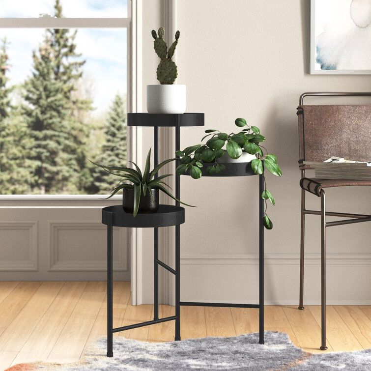 Well Known Black Plant Stands Pertaining To Mercury Row® Lofgren Round Multi Tiered Plant Stand & Reviews (View 12 of 15)
