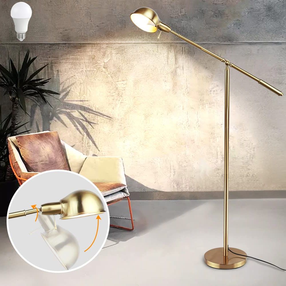 Well Known Dllt Metal Floor Lamp, Adjustable Swing Arm Reading Standing Lamp, 9w  Modern Pole Light Brass Task Lighting For Living Room Bedroom Office Home  Decor, E26 Bulb Included, Gold, Ul Listed With Adjustble Arm Standing Lamps (View 3 of 15)