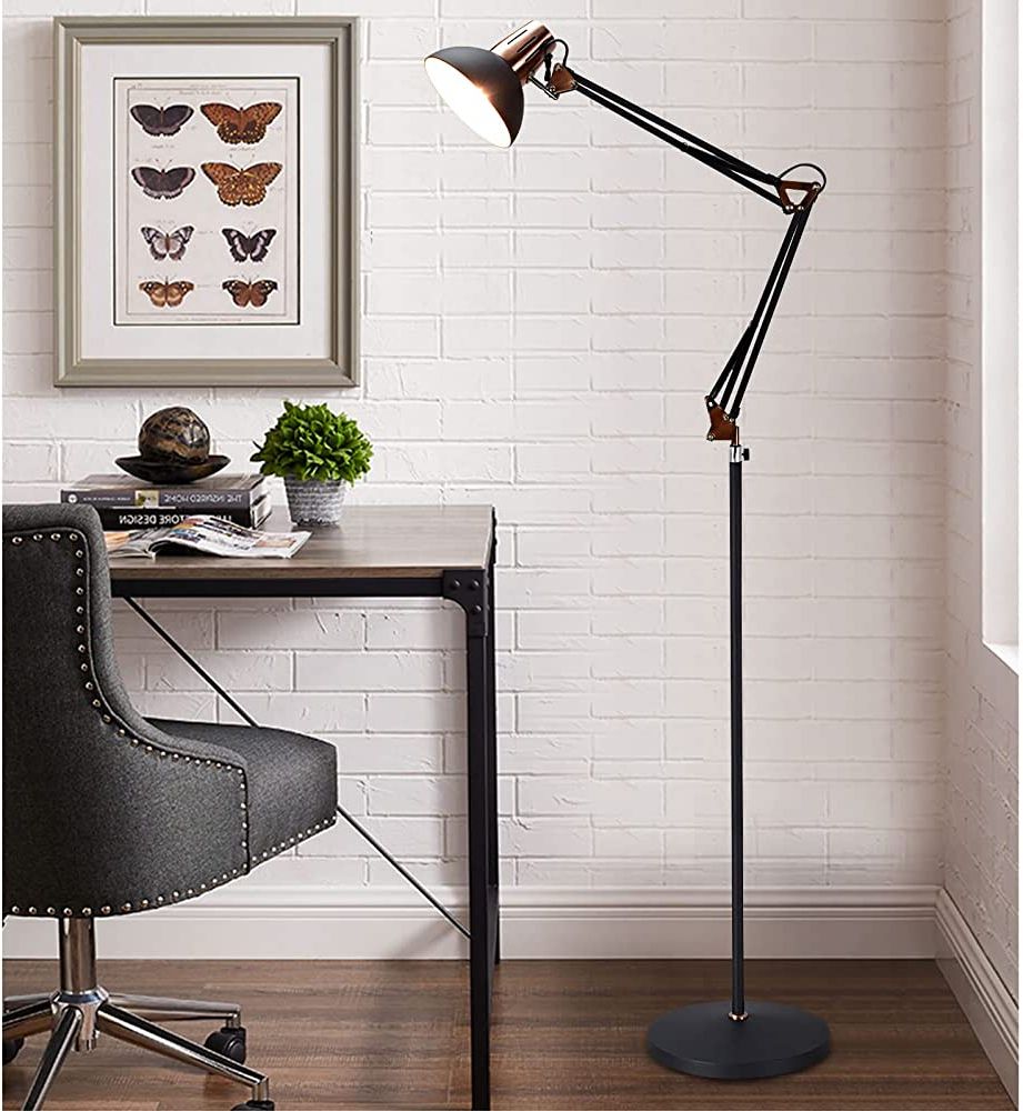 Well Known Dllt Modern Metal Floor Lamp, Flexible Swing Arms Reading Floor Lamp With  Metal Shade, Adjustable Head Tall Industrial Standing Lamp For Living Room,  Bedroom, Office, Study Room, E26(matte Grey) Within Adjustble Arm Standing Lamps (View 7 of 15)