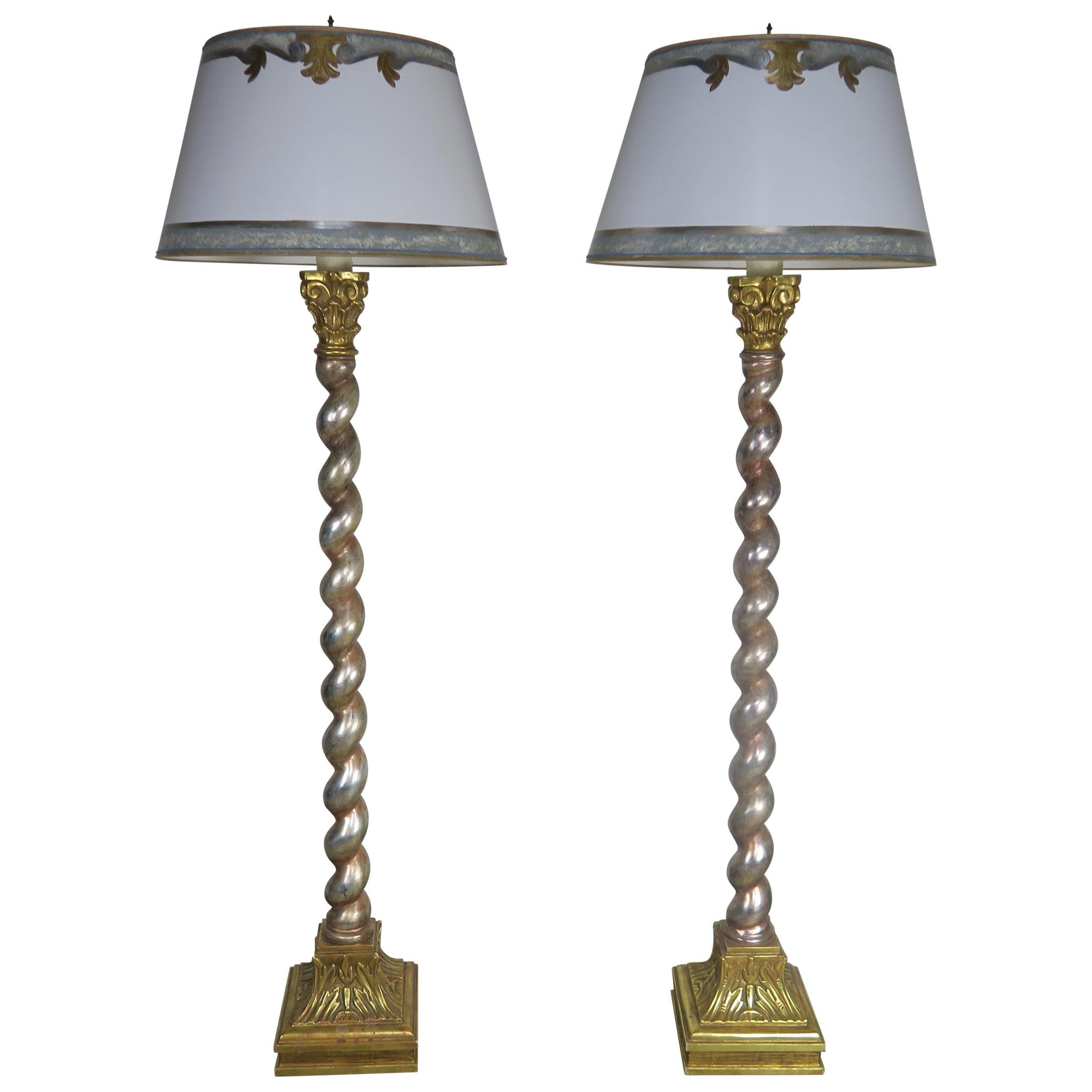 Well Known Pair Of Silver And Gold Leaf Standing Lamps With Parchment Shades For Sale  At 1stdibs (View 12 of 15)