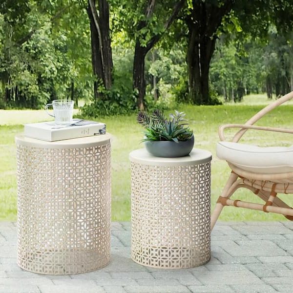 Well Known Plant Stands With Side Table Inside Glitzhome Multi Functional Metal Cream White Garden Stool Or Planter Stand  Or Accent Table Or Side Table (set Of 2) Gh2003800006 – The Home Depot (View 10 of 15)