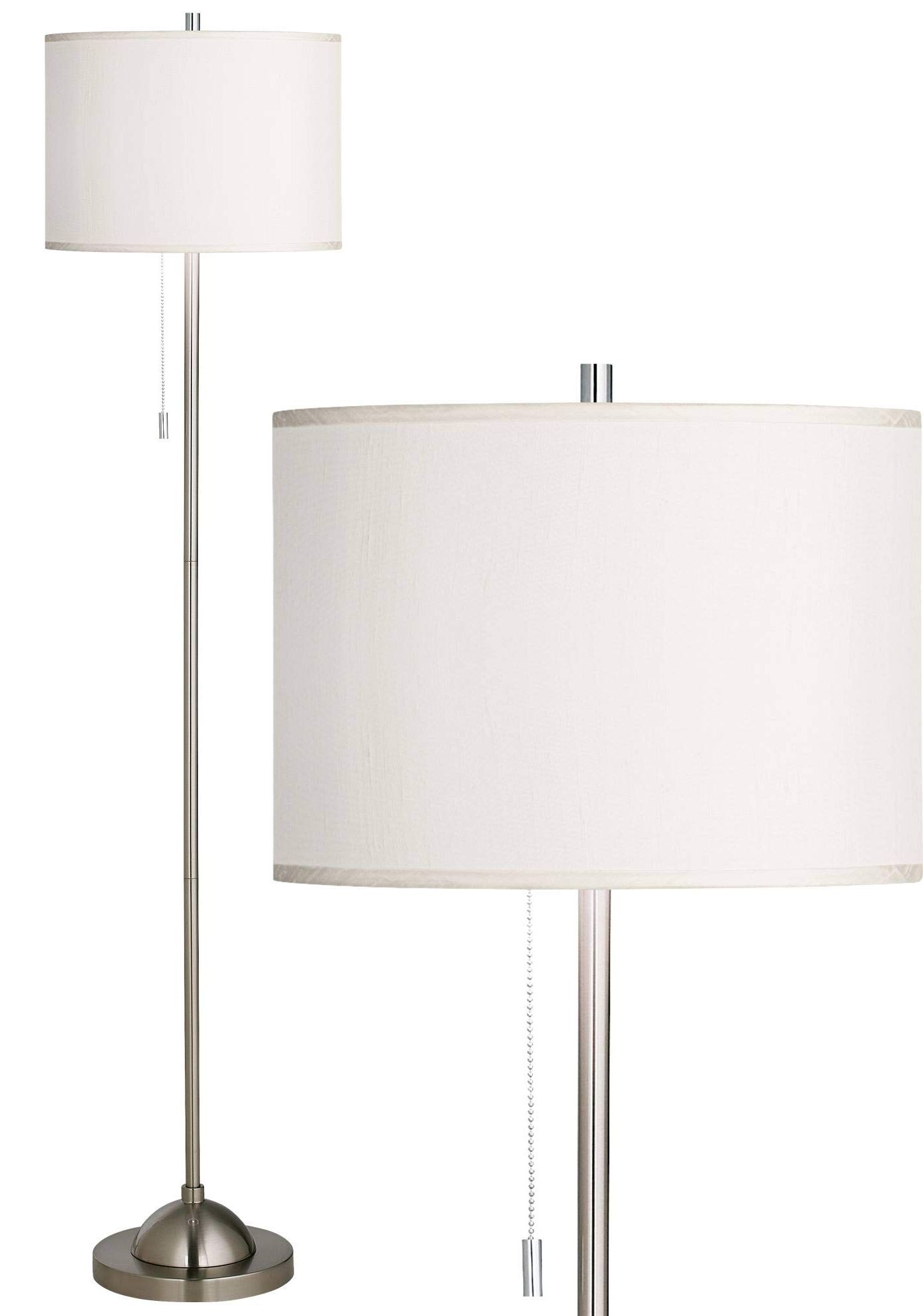 Well Known Textured Fabric Standing Lamps With Regard To Possini Euro Design Modern Minimalist Pole Lamp Floor Standing Thin 62"  Tall Brushed Nickel Silver Cream Textured Fabric Drum Shade Decor For  Living Room Reading House Bedroom Home – – Amazon (View 11 of 15)
