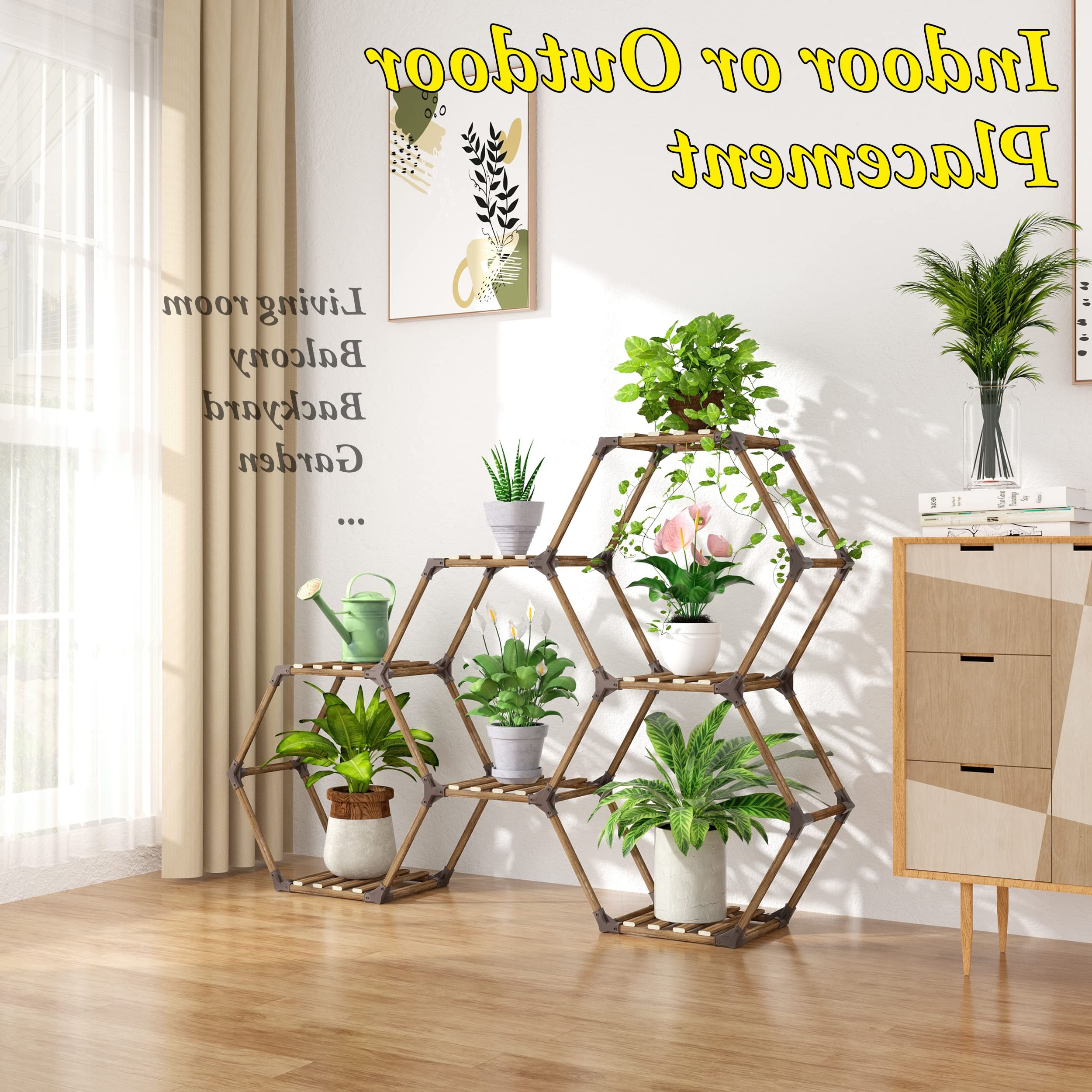Well Liked Hexagon Plant Stands With Tikea Plant Stand Indoor Hexagonal Plant Stand For Multiple Plants Indoor  Outdoor Large Wooden Plant Shelf Creative Diy 7 Tiered Flowers Stand Rack  For Living Room Balcony Patio Window (View 4 of 15)