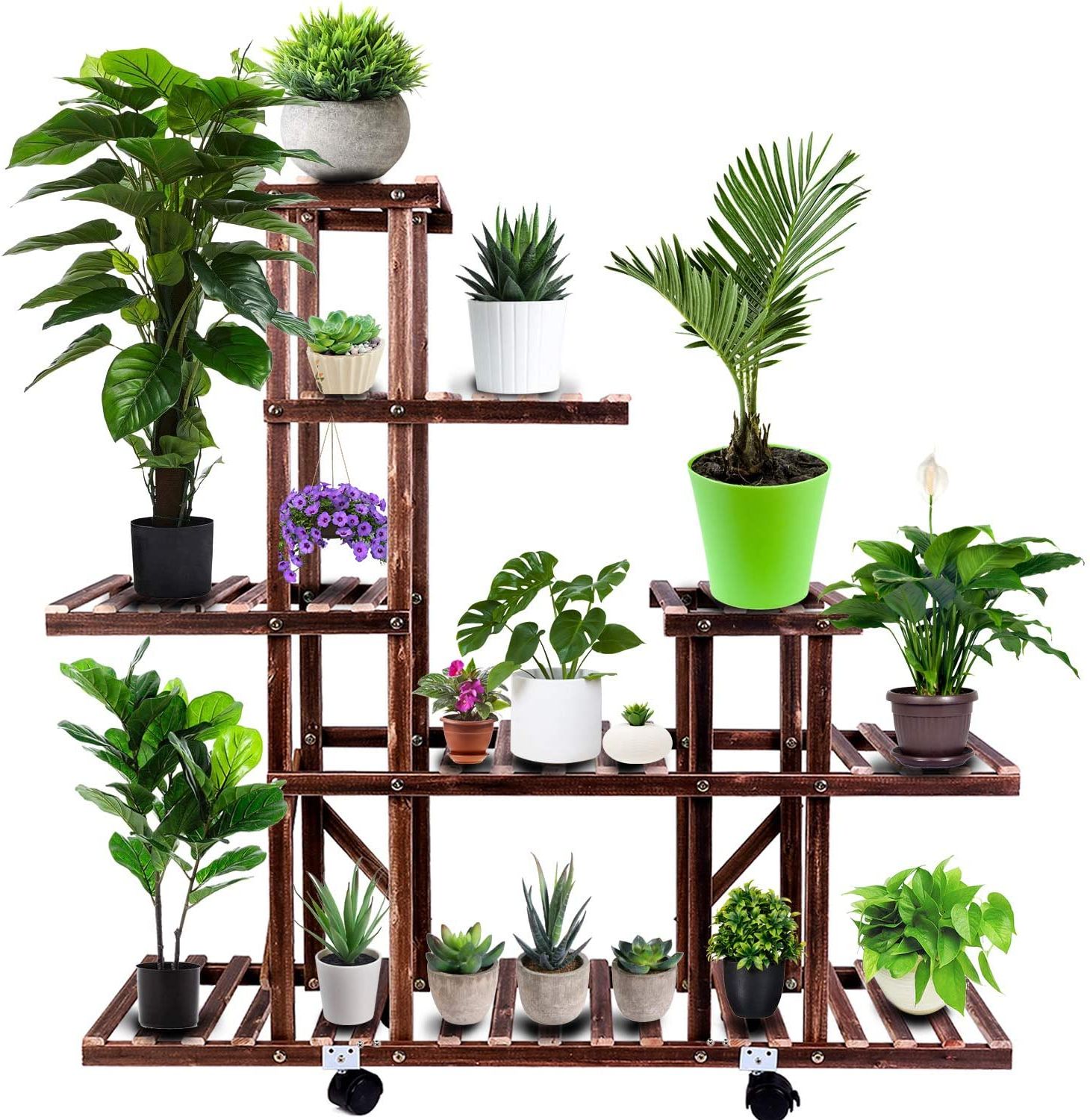 Well Liked Newway Wood Plant Stand Indoor Outdoor 5 Tier Flower Pot Stand Multiple Shelves  Plant Display Rack Holder For Patio Garden, Living Room, Corner Balcony And  Bedroom – Walmart Throughout 5 Inch Plant Stands (View 15 of 15)