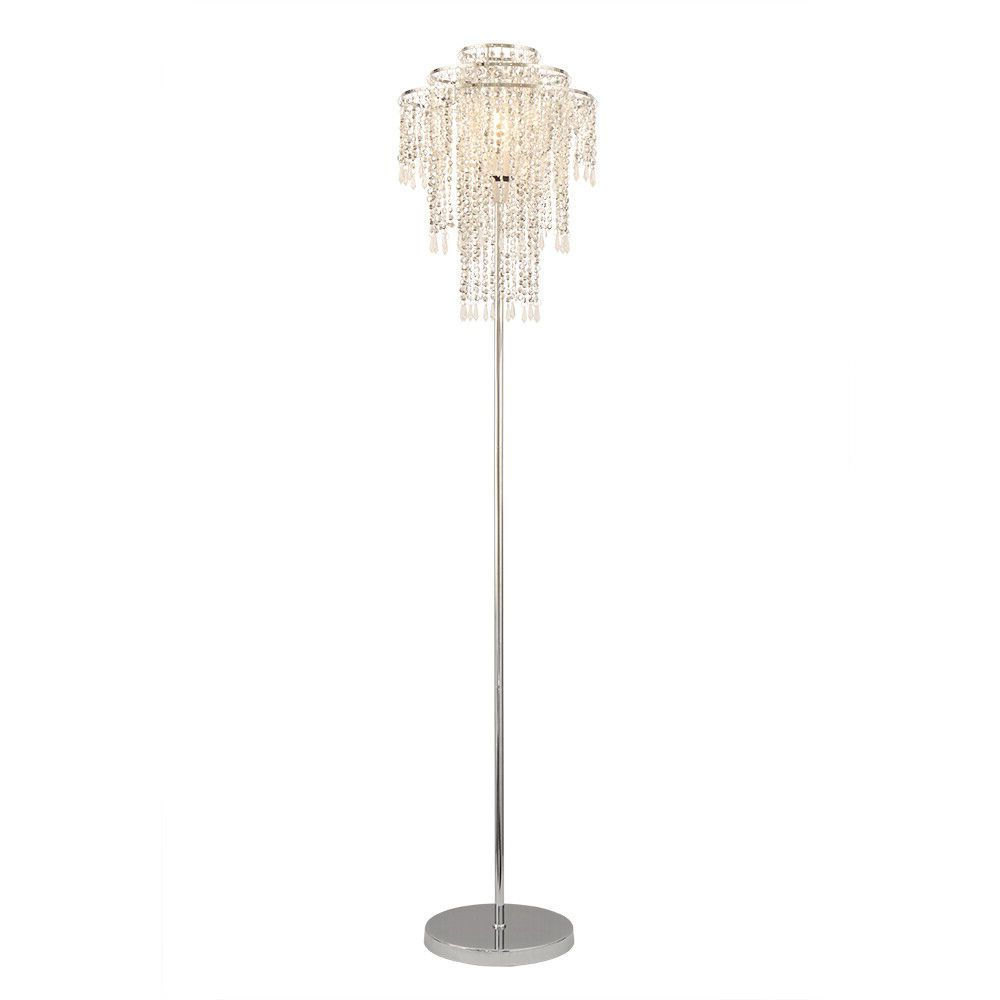 Well Liked Silver Standing Lamps Regarding Silver Chrome Floor Lamp With 3 Tiers Beaded Chandelier Floor Lamp   (View 6 of 15)
