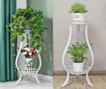 White 32 Inch Plant Stands Regarding Most Up To Date Yeavs 2 Pack Metal Plant Stand 2 Tier, 32 Inch Rustproof Decorative Flower  Pot Shelf Rack Indoor Outdoor Garden Office, Planter Display Holders Stand ( White) (View 4 of 15)