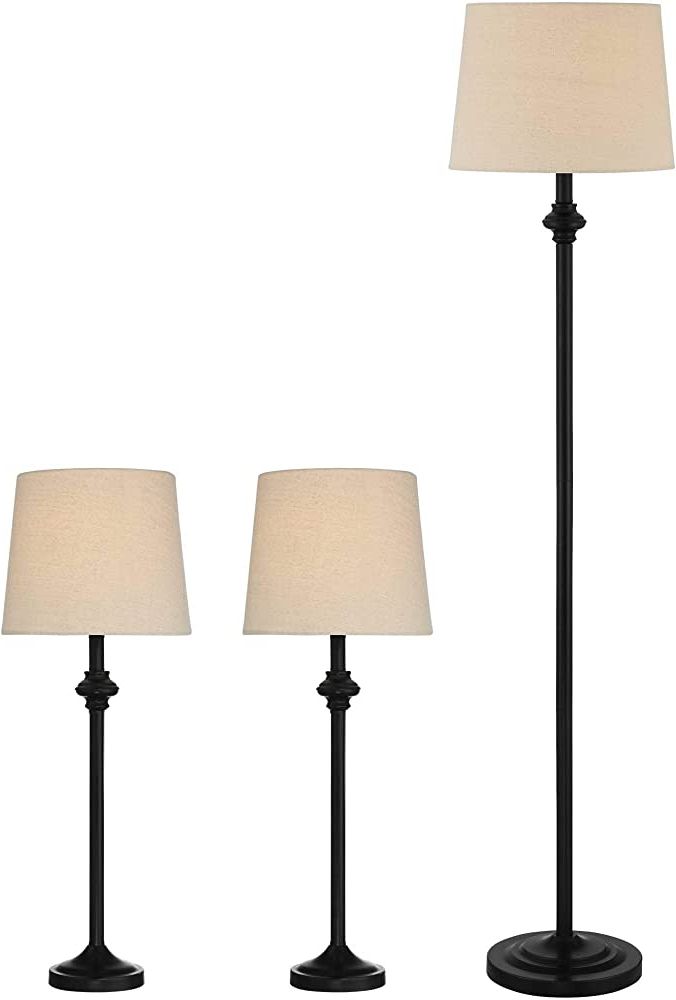 Widely Used 3 Piece Set Standing Lamps In 360 Lighting Carter Traditional 3 Piece Table Floor Lamp Set Black Metal  Cream Fabric Tapered Drum Shade Decor For Living Room Bedroom House Bedside  Nightstand Home Office Reading Family (View 14 of 15)