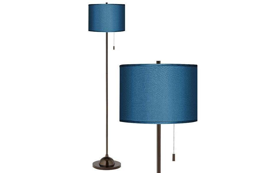 Widely Used Blue Standing Lamps Within Possini Euro Design Modern Club Style Lamp Floor Standing 62" Tall Tiger  Bronze Pole Blue Textured Faux Silk Fabric Drum Shade For Living Room  Reading House Bedroom Home Office – – Amazon (View 1 of 15)
