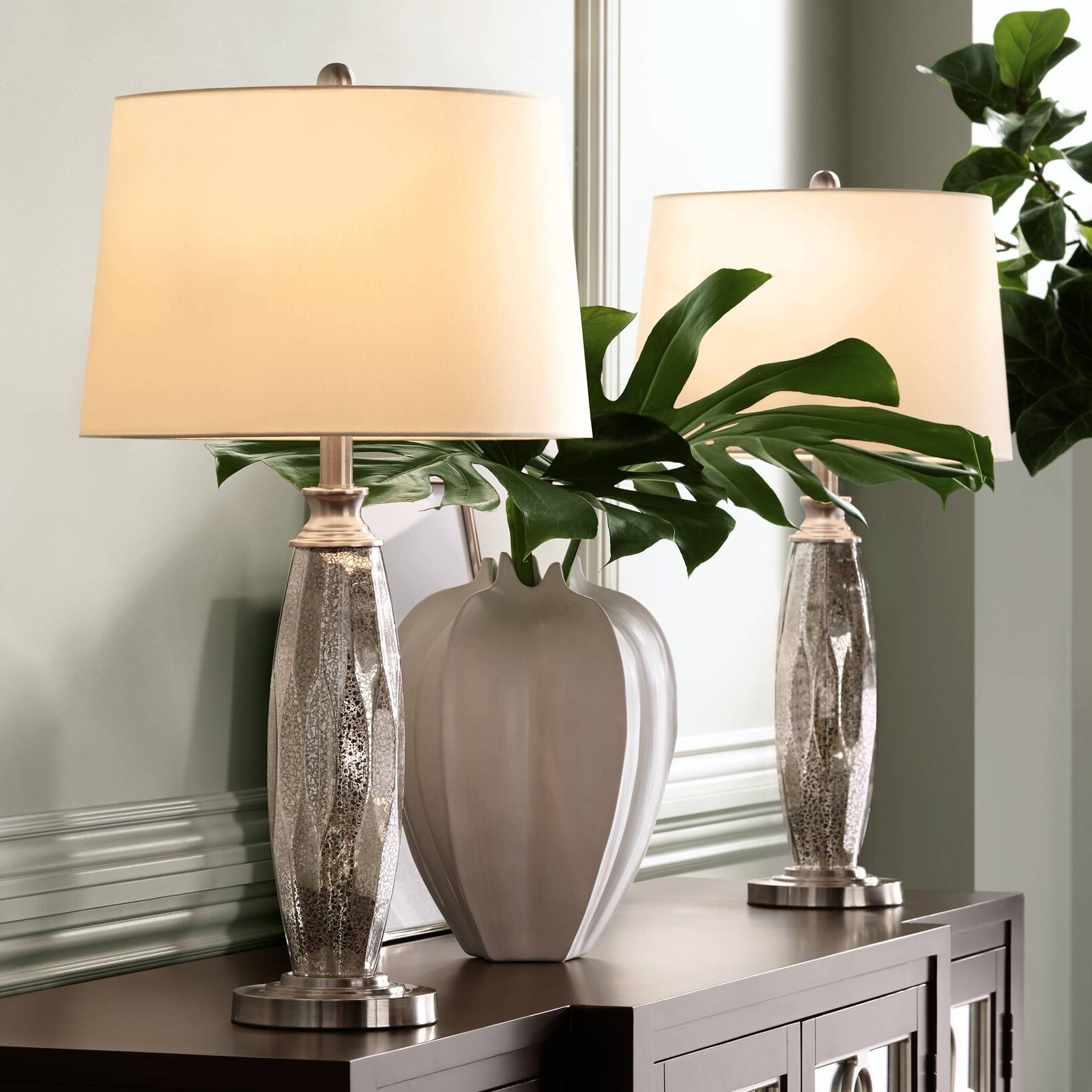 Widely Used Modern Table Lamps Set Of 2 Mercury Glass Brushed Nickel For Living Room  Bedroom (View 13 of 15)
