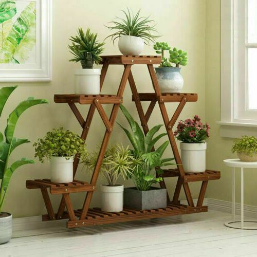 Wood Plant Stand Indoor Outdoor Carbonized Triangle 6 Tiered Corner Plant  Rack  (View 10 of 15)