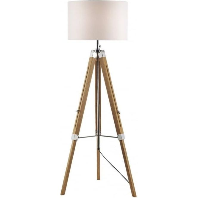 Wood Tripod Standing Lamps In 2020 Wooden Tripod Or Easel Like Floor Standing Lamp With White Linen Shade (View 8 of 15)