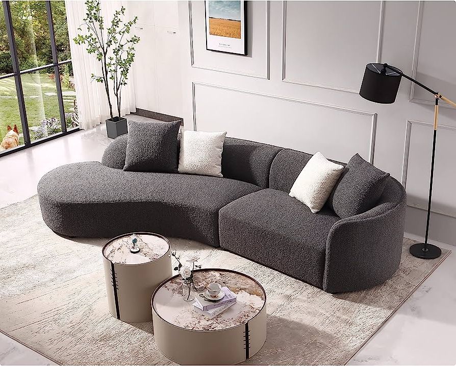 2018 Amazon: Acanva Luxury Modern Style Living Room Upholstery Curved Sofa  With Chaise 2 Piece Set, Right Hand Facing Sectional, Pearl Boucle Couch,  Dark Grey : Home & Kitchen Inside 3 Piece Curved Sectional Set (Photo 7 of 15)