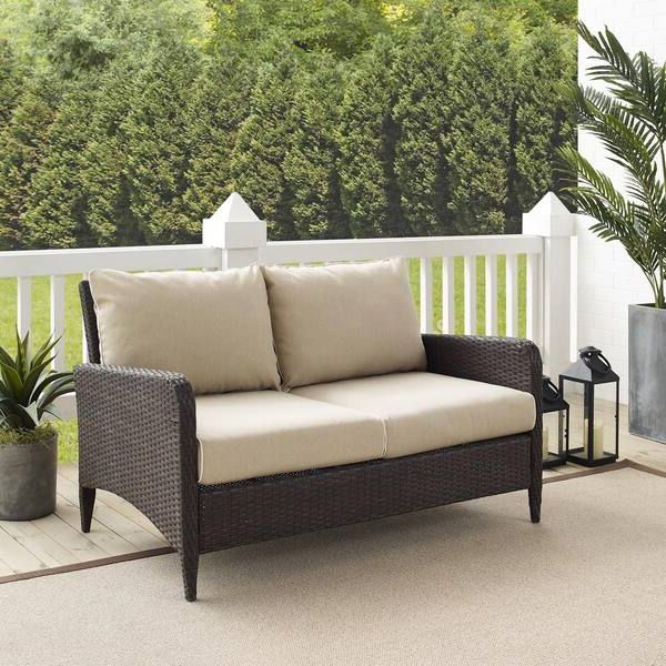 2018 Crosley Furniture Kiawah Wicker Outdoor Loveseat With Sand Cushions  Ko70065br Sa – The Home Depot For Outdoor Sand Cushions Loveseats (View 7 of 15)