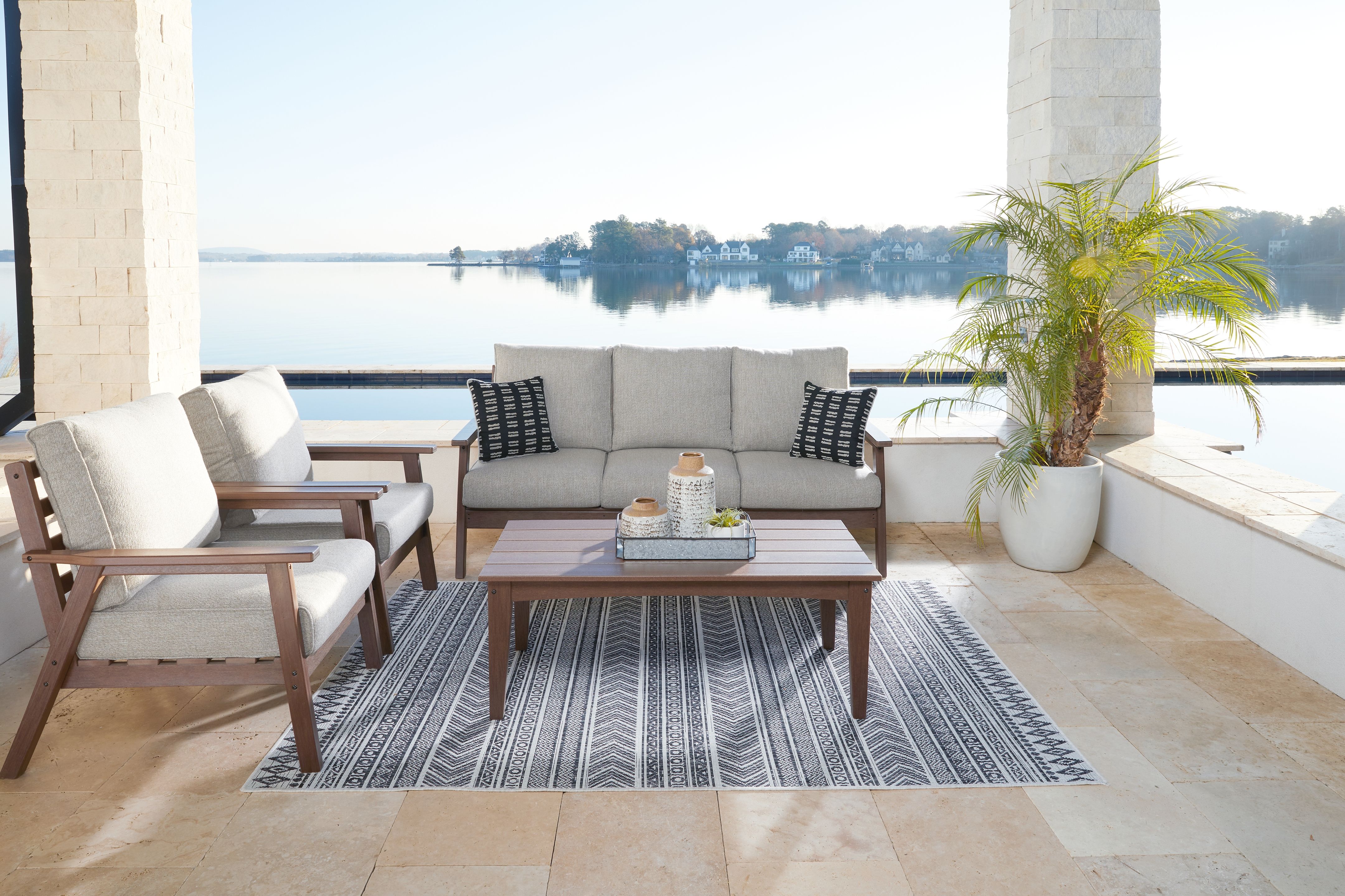 2018 Emmeline Outdoor Sofa, 2 Lounge Chairs And Coffee Table P420p2signature  Designashley At Sylvan Furniture With Outdoor 2 Arm Chairs And Coffee Table (View 7 of 15)