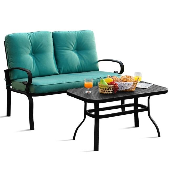 2pcs Patio Loveseat Bench Table Furniture Set With Cushioned Chair –  Loveseat Size: 47" X 29" X 37" – On Sale – Overstock – 35169063 With Regard To Recent Cushioned Chair Loveseat Tables (View 13 of 15)