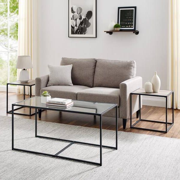 3 Piece Sofa & Nesting Table Set Throughout Favorite Welwick Designs 3 Piece Grey Wash Wood And Glass Industrial Nesting Table  Set Hd8784 – The Home Depot (View 15 of 15)