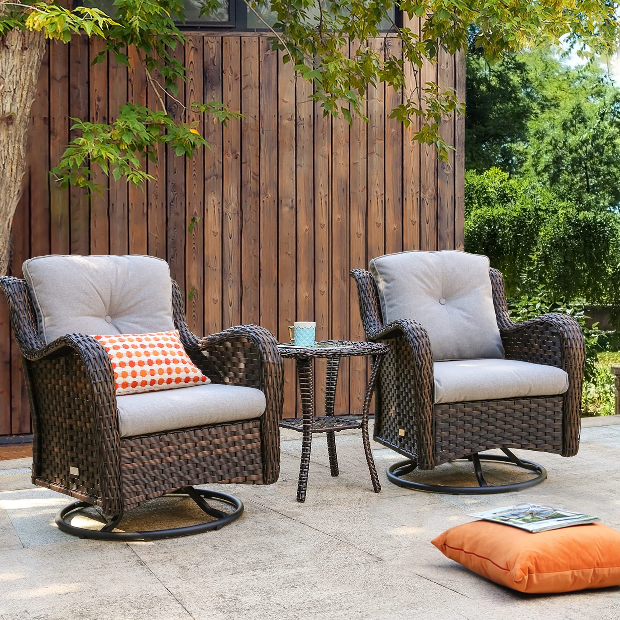3 Pieces Outdoor Patio Swivel Rocker Set Within Recent Amazon: Haplife 3 Pieces Patio Bistro Set Wicker Swivel Chairs With  Side Table Rattan Outdoor Furniture Rocking Chair Set (dark Brown) : Patio,  Lawn & Garden (View 12 of 15)
