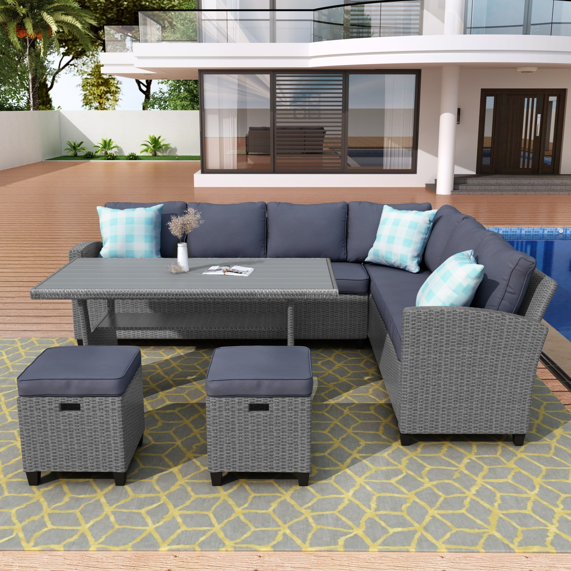 5 Piece Patio Conversation Set With Regard To Most Up To Date Clihome 5 Piece Patio Conversation Set 5 Piece Rattan Patio Conversation Set  With Gray Cushions In The Patio Conversation Sets Department At Lowes (View 7 of 15)