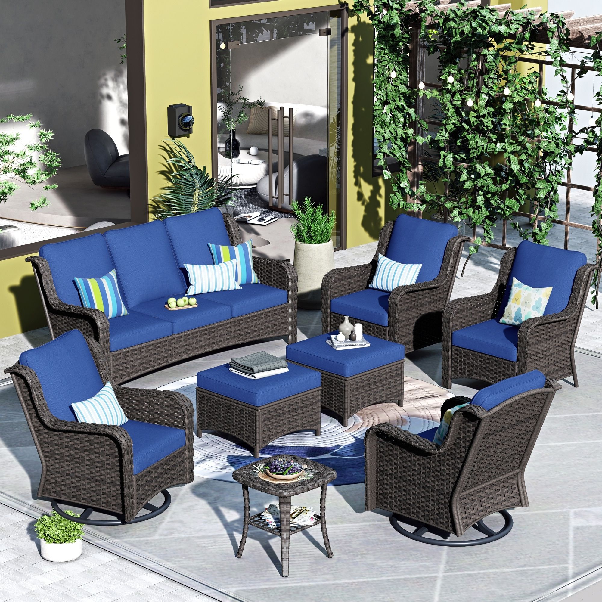 8 Pcs Outdoor Patio Furniture Set Pertaining To Newest Ovios 8 Piece Rattan Wicker Patio Furniture Set Swivel Rocking Chair Set –  On Sale – –  (View 8 of 15)