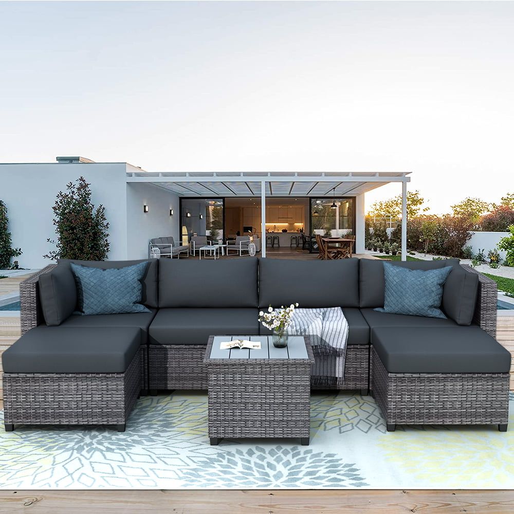 All Weather Wicker Sectional Seating Group Within Most Up To Date 7 Piece Rattan Sectional Sofa Set, Outdoor Conversation Set, All Weather  Wicker Sectional Seating Group With Cushions & Coffee Table, Morden Furniture  Couch Set For Patio Deck Garden Pool, B722 – Walmart (Photo 1 of 15)