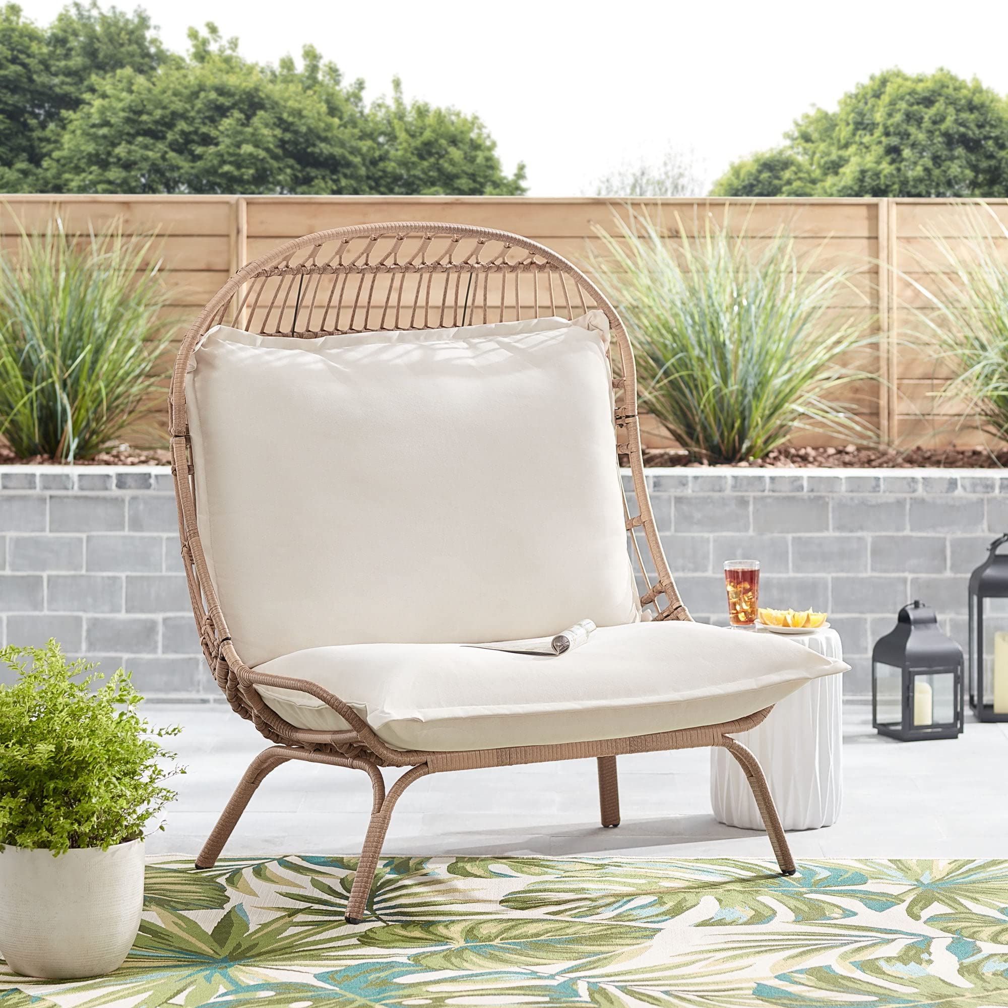 Amazon: Better Homes Gardens Willow Sage Steel Wicker Patio Cuddle Chair,  Brown,wicker Egg Chair, Oversized Indoor Outdoor : Patio, Lawn & Garden Throughout Well Known All Weather Wicker Outdoor Cuddle Chair And Ottoman Set (View 6 of 15)