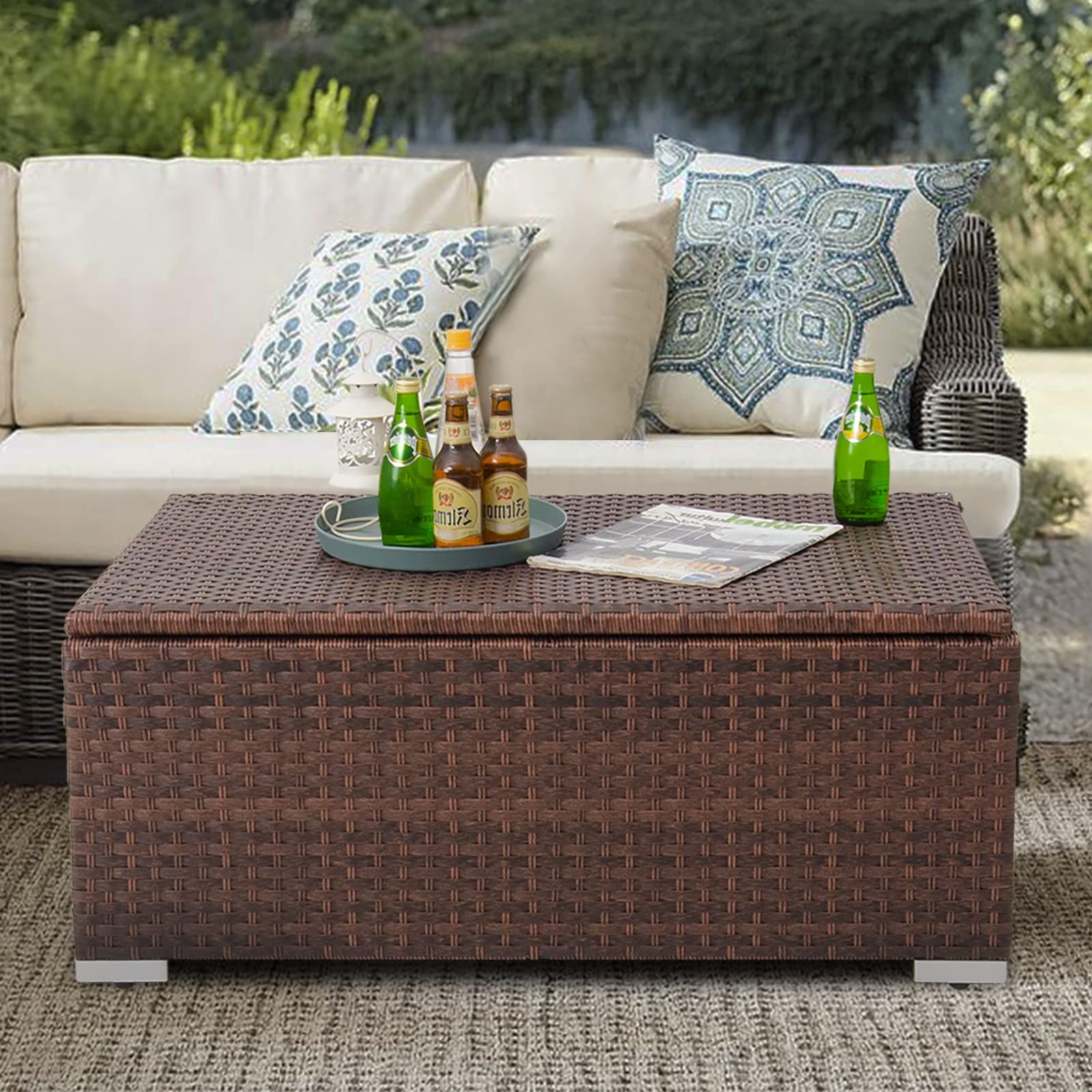 Amazon: Dimar Garden Outdoor Storage Coffee Table With Waterproof Cover, Patio Wicker Storage Table,42 Gallon Mixed Brown : Patio, Lawn & Garden Intended For Recent Storage Table For Backyard, Garden, Porch (View 3 of 15)