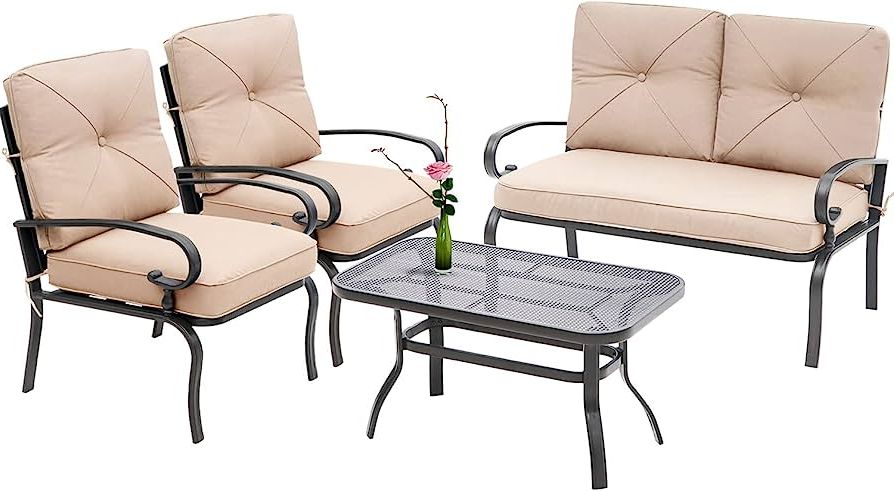 Amazon: Incbruce 4pcs Outdoor Metal Furniture Sets Wrought Iron Patio  Furniture Conversation Set (loveseat, Coffee Table, 2 Chairs) – Steel Frame  Patio Seating Set With Brown Cushions : Patio, Lawn & Garden In Trendy Side Table Iron Frame Patio Furniture Set (View 5 of 15)