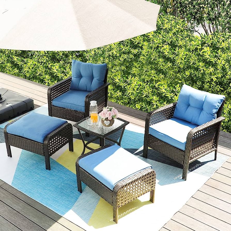 Amazon: Patio Furniture Set Outdoor Furniture,5 Pieces Wicker Patio  Conversation Sets With Ottomans, All Weather Wicker Rattan Outside Patio Set  Coffee Table With Cushion For Balcony, Backyard. (green) : Patio, Lawn &  Garden With Regard To 2017 All Weather Rattan Conversation Set (Photo 2 of 15)