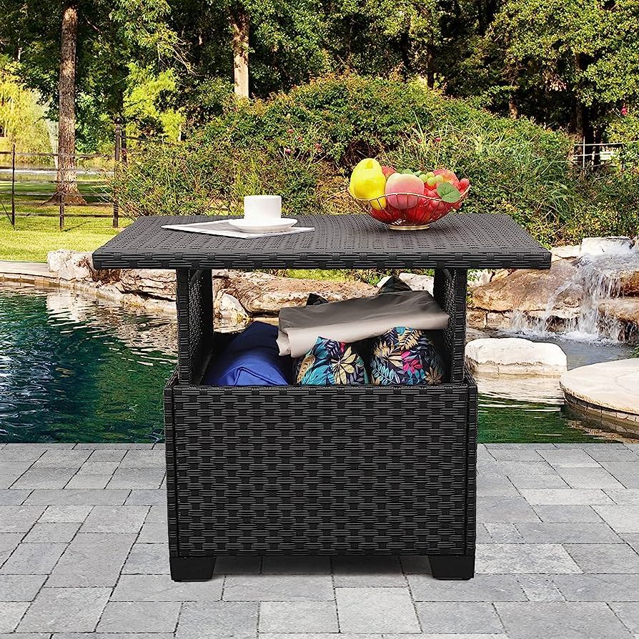 Amazon: Valita Patio Rattan Coffe Table Lift Top Hidden Storage Table  Garden Black Pe Wicker Furniture : Everything Else In 2017 Storage Table For Backyard, Garden, Porch (View 6 of 15)