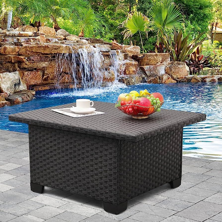 Amazon: Valita Patio Rattan Coffe Table Lift Top Hidden Storage Table  Garden Black Pe Wicker Furniture : Everything Else In Most Current Storage Table For Backyard, Garden, Porch (Photo 8 of 15)