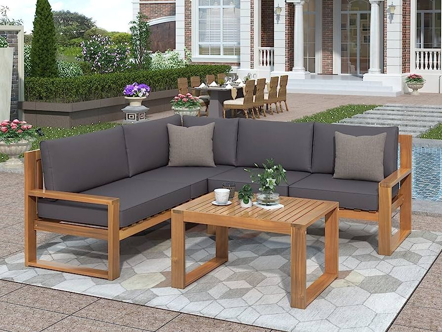 Amazon: Xd Designs 3 Piece Outdoor Patio Furniture Set, Acacia Wood  Sectional Sofa W/seat Cushions, Patio Sectional Conversation Seat With  Couches And Coffee Table… : Patio, Lawn & Garden In Most Current Cushions & Coffee Table Furniture Couch Set (View 5 of 15)