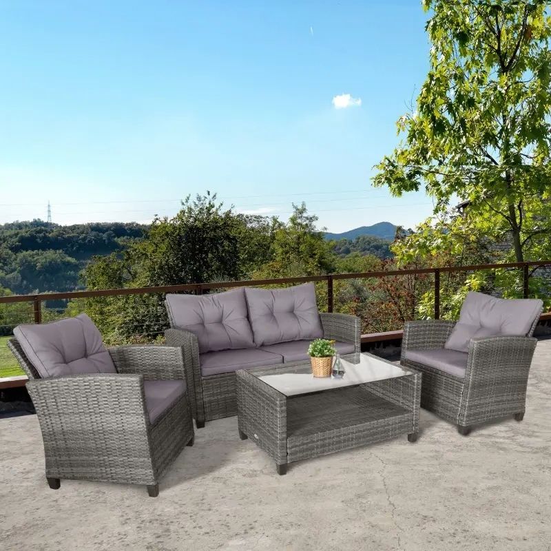 Aosom For Trendy Outdoor Cushioned Chair Loveseat Tables (View 15 of 15)