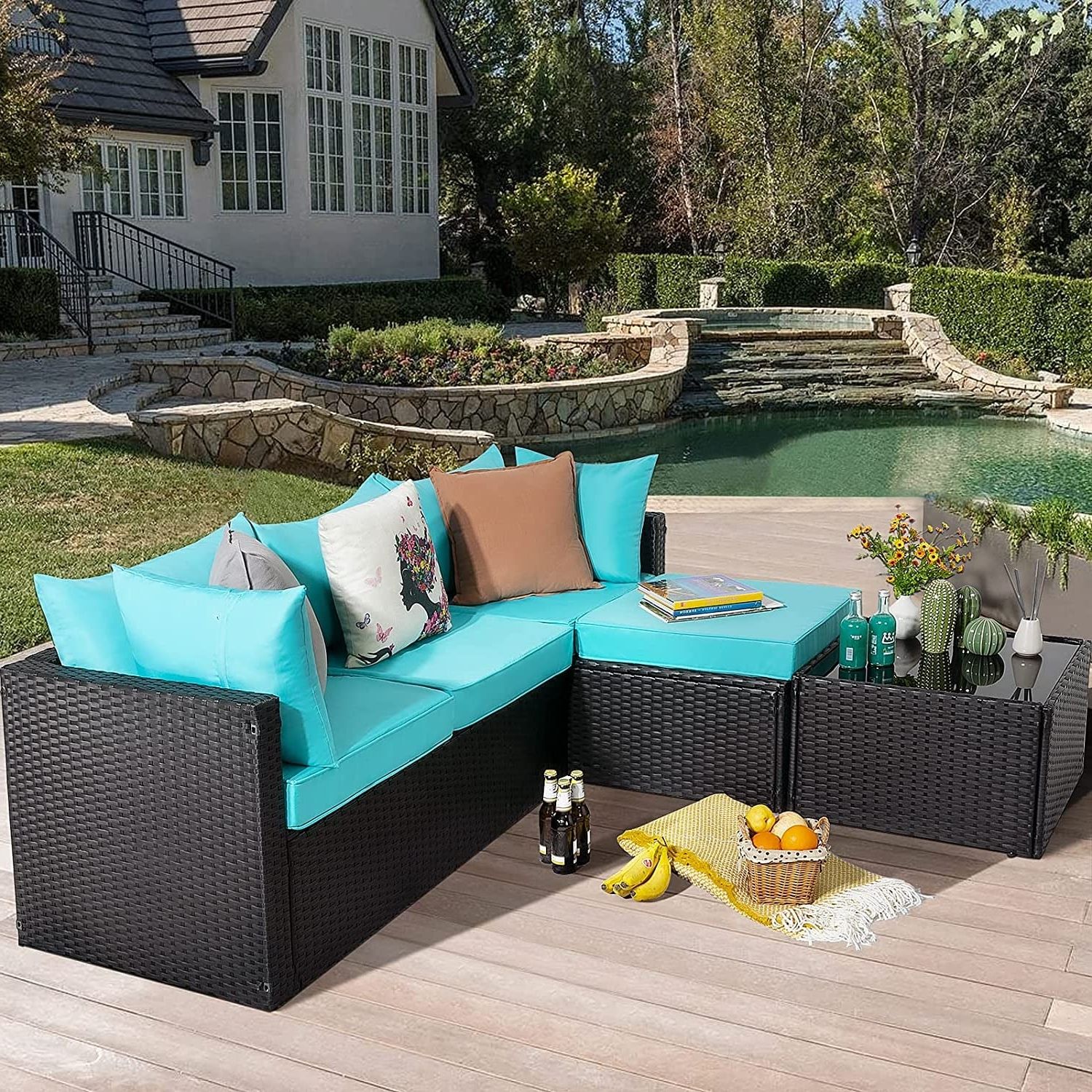 Bossin Patio Furniture Sets Outdoor Sectional Sofa All Weather Pe Rattan  Patio Conversation Set – 76.4inch X 50inch X 23.6 Inch – On Sale –  Overstock – 35239092 Inside 2017 All Weather Rattan Conversation Set (Photo 9 of 15)