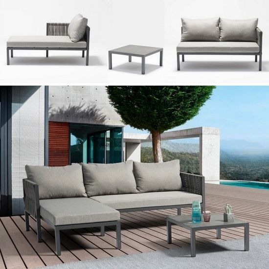Cherry Model Outdoor Set With Double Bench Sofa And Square Coffee Table  Including Seat And Back Cushions Within Widely Used Cushions & Coffee Table Furniture Couch Set (View 2 of 15)