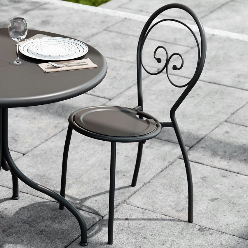 Classic Outdoor Chairs In Steel Without Armrests Elba Intended For Latest Metal Table Patio Furniture (Photo 15 of 15)