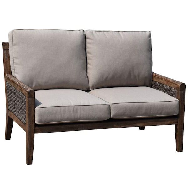Courtyard Casual Bermuda Fsc Teak Outdoor Loveseat With Sand Cushion 5191 –  The Home Depot Intended For Most Recent Outdoor Sand Cushions Loveseats (View 15 of 15)