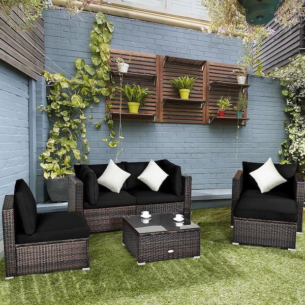 Cushions & Coffee Table Furniture Couch Set With Well Liked Costway Patio Rattan Furniture Set Cushion Sofa Coffee Table With Black  Cushions Hw63877bk+ – The Home Depot (View 7 of 15)